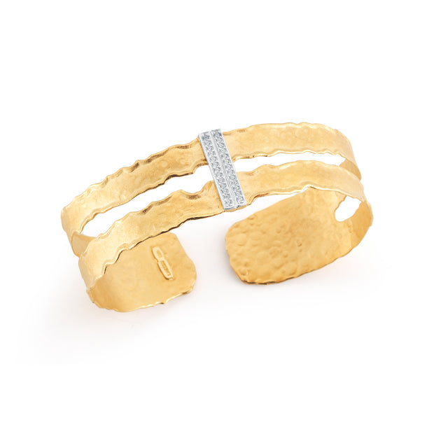 Gold Narrow Cut-Out Cuff with Pave Diamonds
