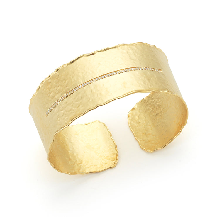Gold Matte Hammered Cuff with Pave Bar
