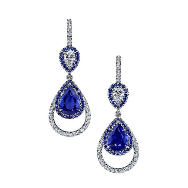 Pear-Shaped Blue Sapphire and Diamond Earrings