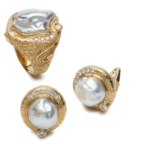 White Pearl and Diamond Earrings