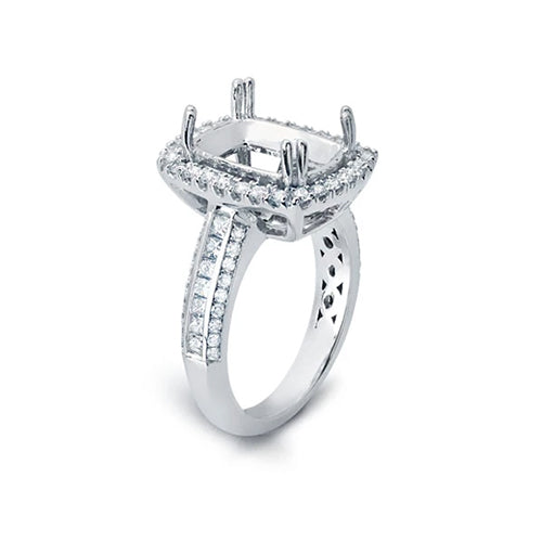 Halo Ring with Diamonds on Three Sides of the Shank