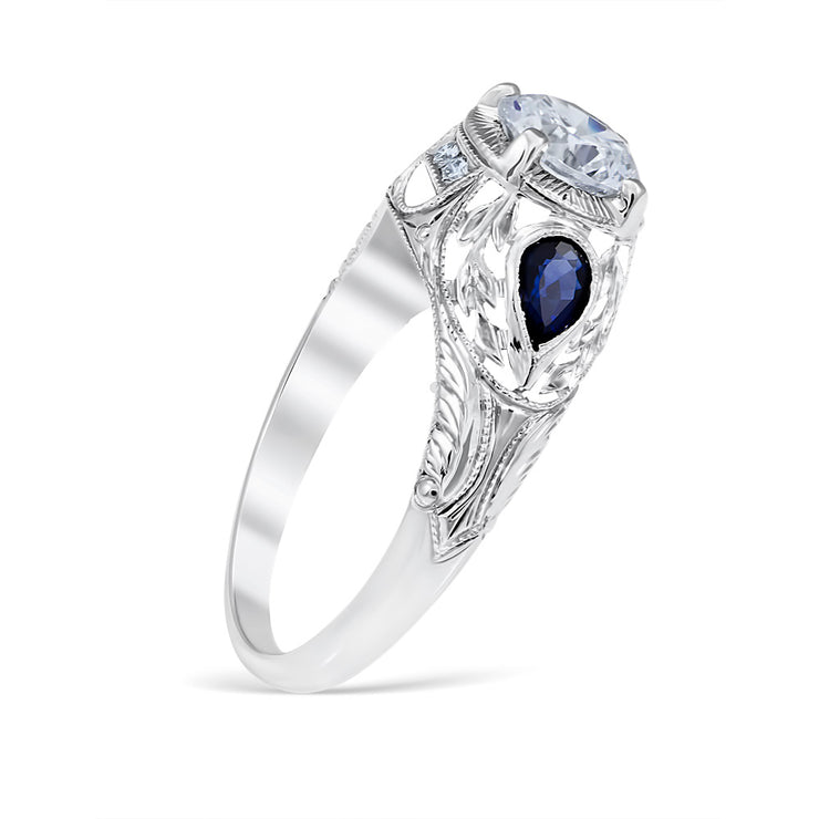 Wreathed Pear Sapphire Engagement Ring