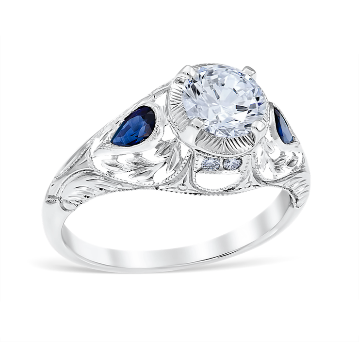 Wreathed Pear Sapphire Engagement Ring