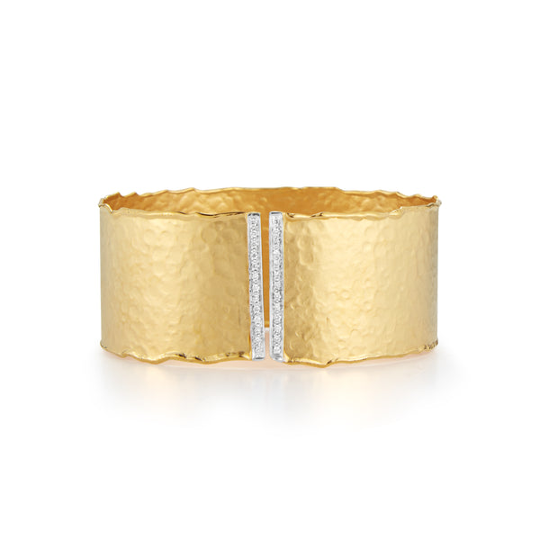 Gold Hammered Cuff with Diamonds