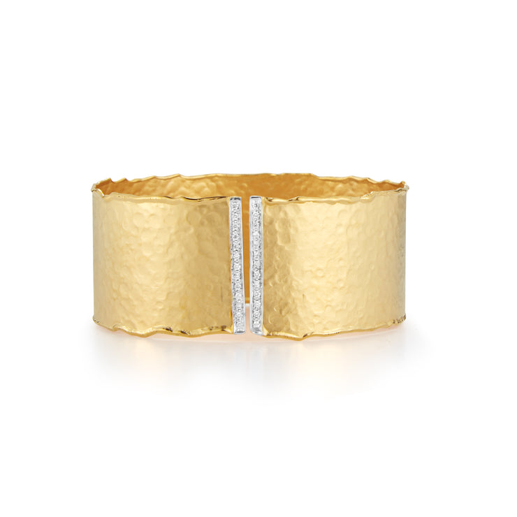 Gold Hammered Cuff with Diamonds