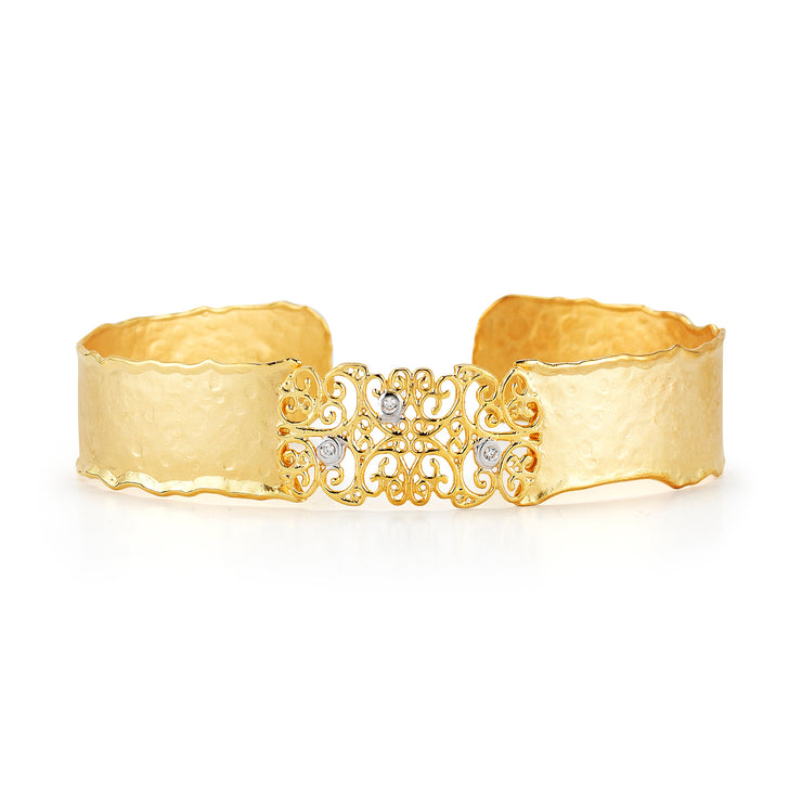 Yellow Gold Filigree Cuff with Diamonds