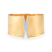 Yellow Gold Matte Hammered Cuff with 0.60 Carat Pave Diamonds