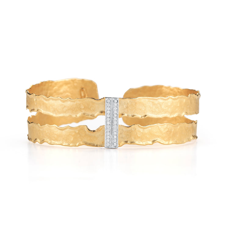 Gold Narrow Cut-Out Cuff with Pave Diamonds