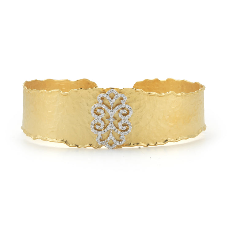Yellow Gold Filigree Cuff with .70 Carats Pave Diamonds