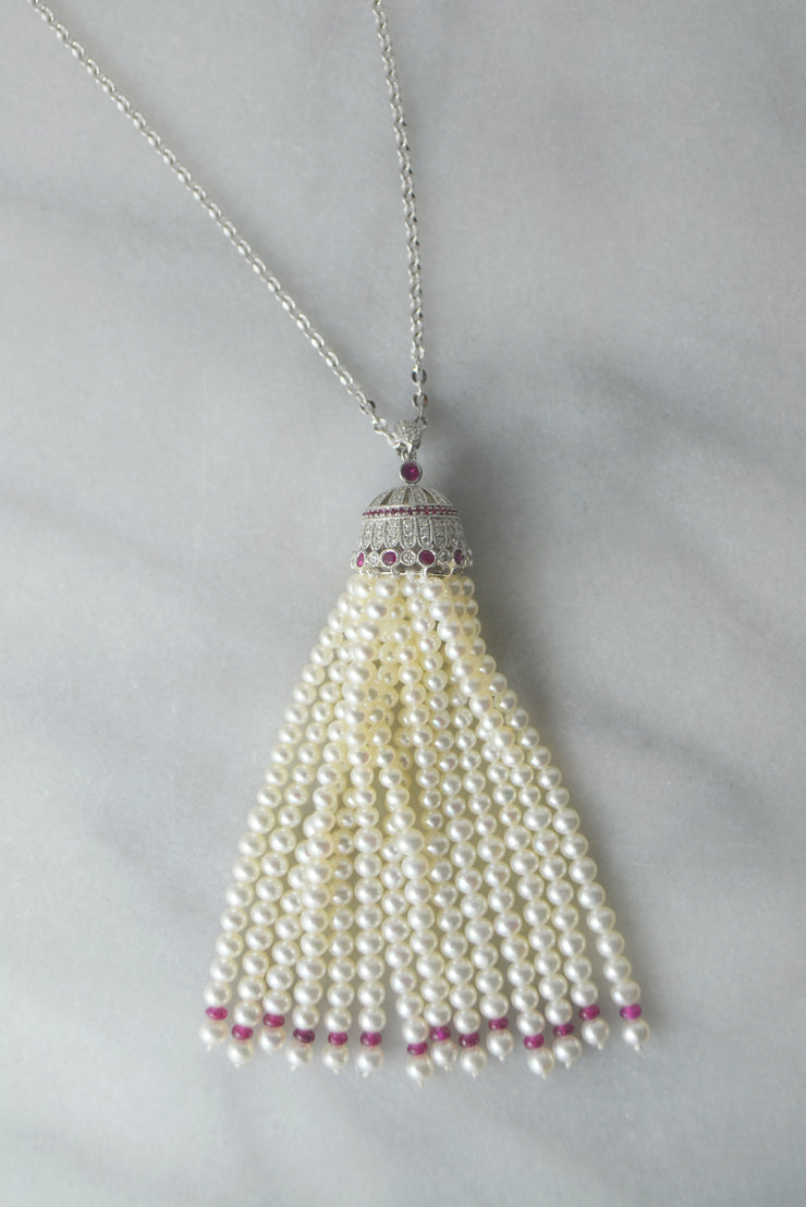 DSL Freshwater Pearl & Ruby Tassel Necklace