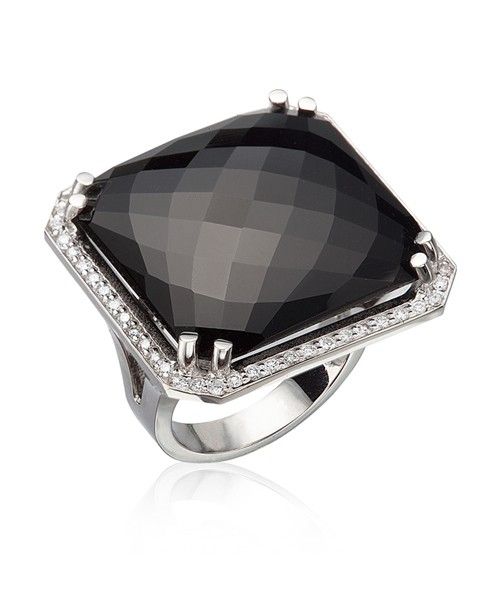 Lisa Nik Black Onyx Checkerboard Ring with Diamonds