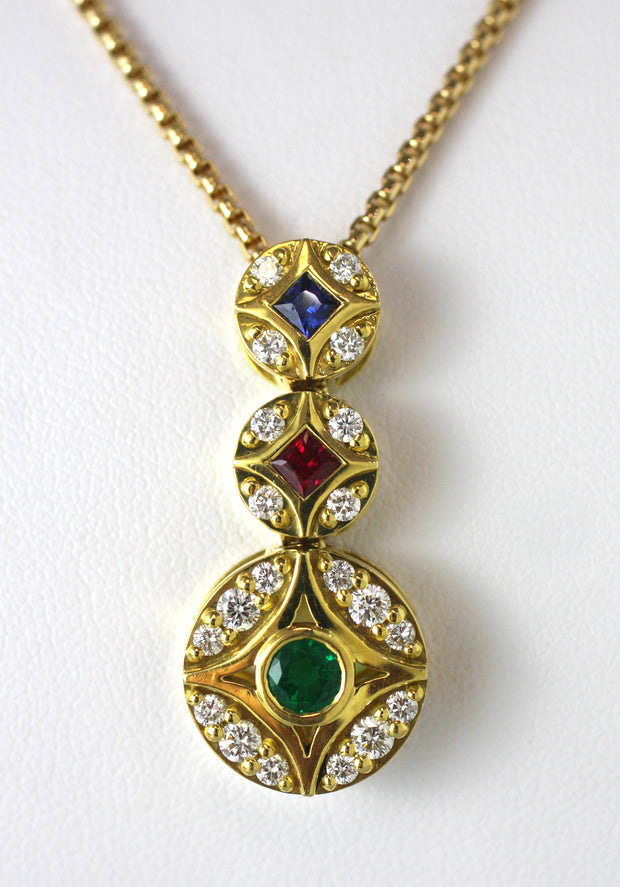 Triple Drop Colored Stone Necklace