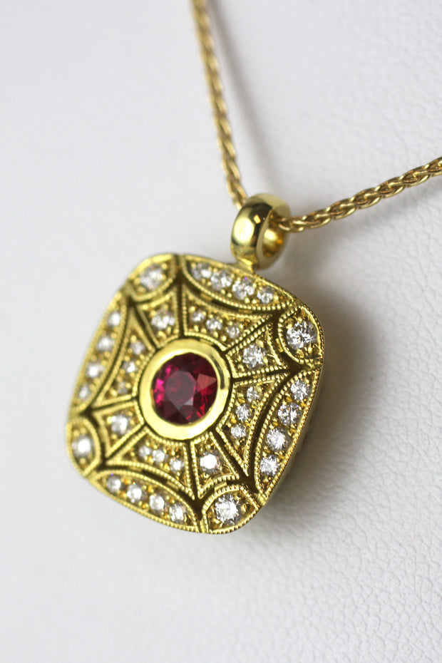 Ruby & Pave Yellow Gold Pendant