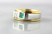 Men's Diamond and Emerald Two Tone Ring