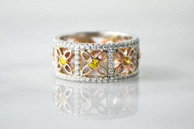 Two Tone Canary and Diamond Ring