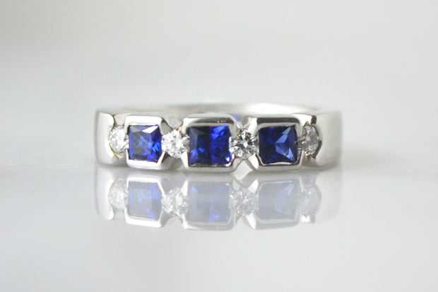 3 Stone Sapphire and Diamond Ring