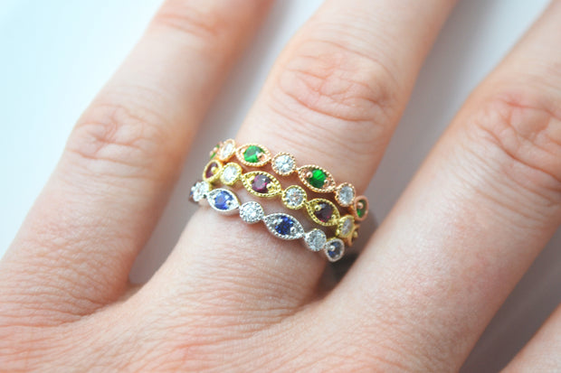Sapphire, Ruby, and Tsavorite Stackables with Diamonds
