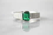Emerald Ring with Pave Diamonds
