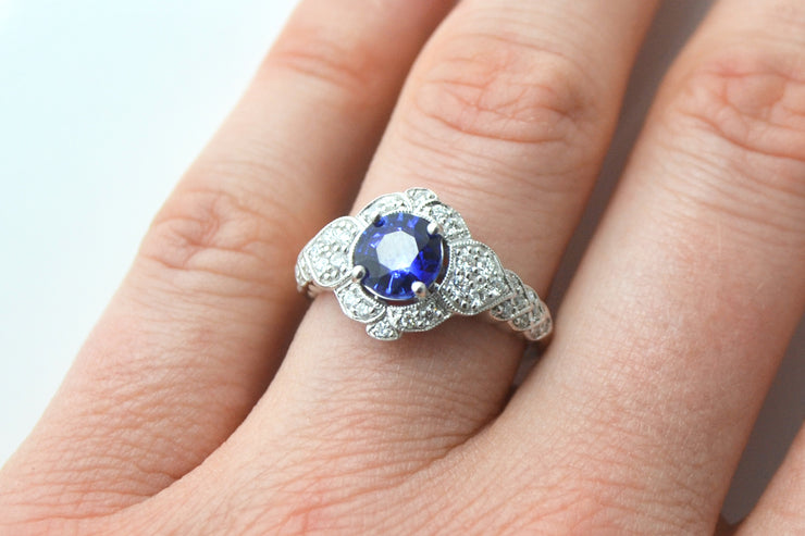 Sapphire & Pave Filigree Ring