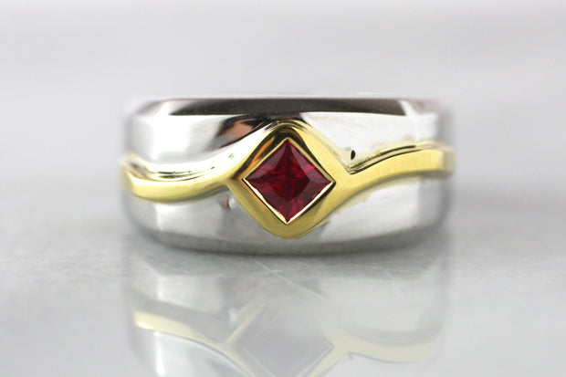 Men's Two Tone Ruby Ring