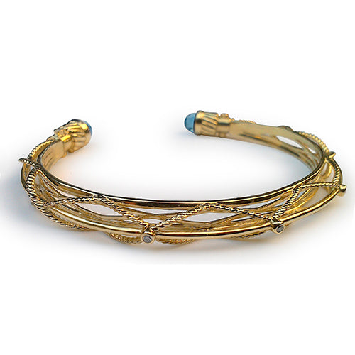 Diamond 18 Karat Gold Bangle Bracelet with Gem Ends