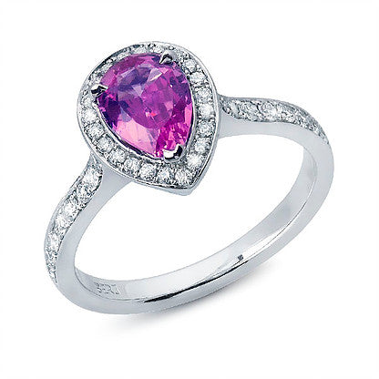 Tear-Drop Pink Sapphire Ring with Diamonds