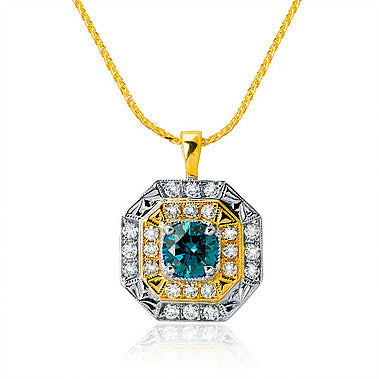 Blue Diamond Pendant in White and Yellow Gold