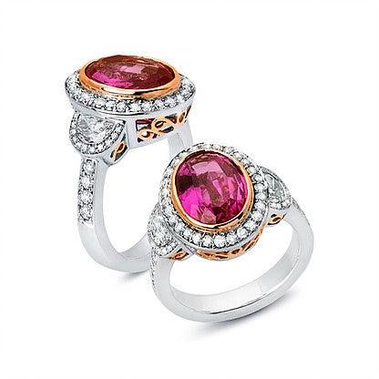 Pink Sapphire Ring with Half-Moon Diamonds