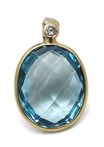Swiss Blue Topaz and Diamond 18 Karat Gold Pendant