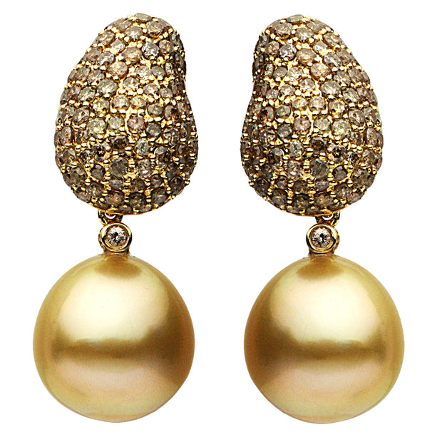 DSL Golden South Sea Pearl & Diamond Earrings