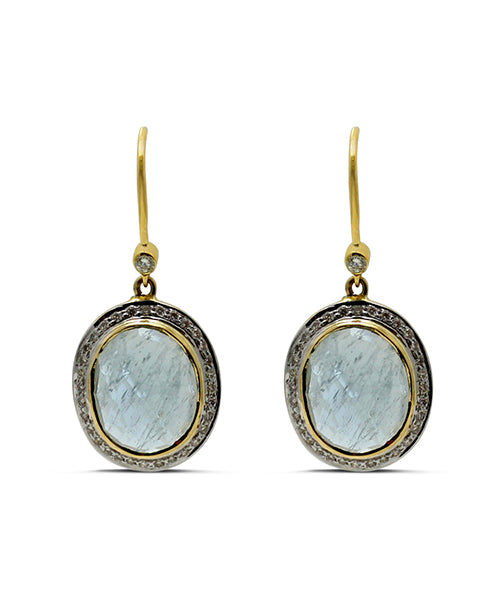 Aquamarine and Diamond 18 Karat Gold Dangle Earrings