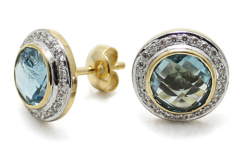 Swiss Blue Topaz and Diamond 18 Karat Gold Post Earrings