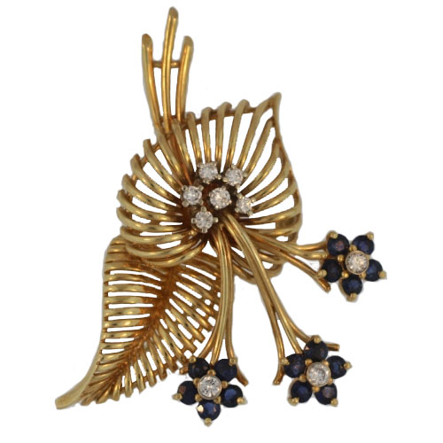 Estate Brooch with Diamonds and Sapphires
