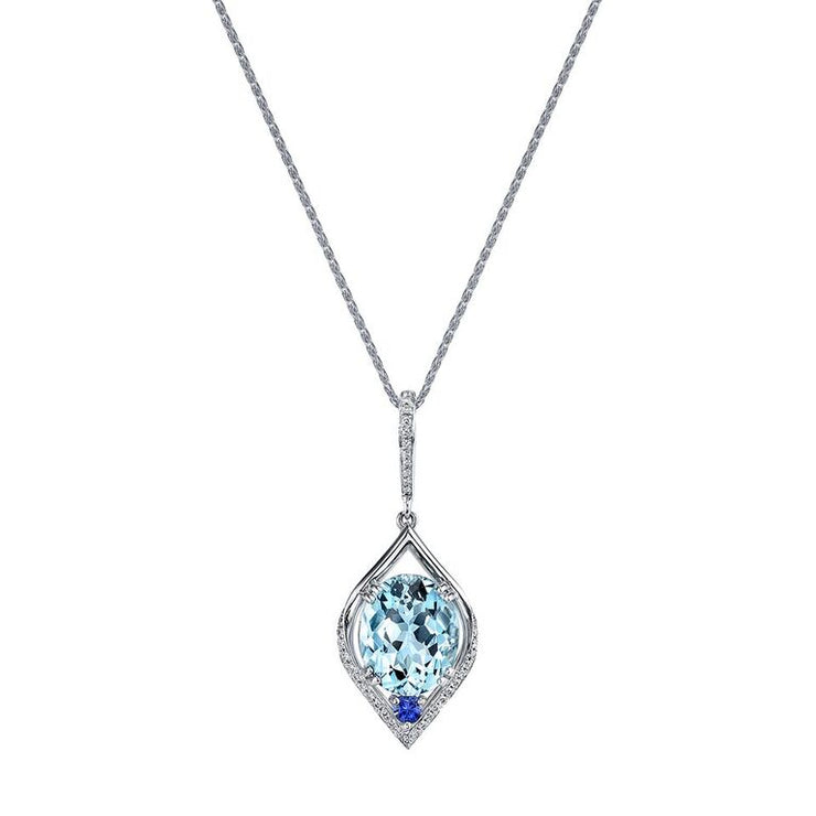 Aquamarine and Diamond Pendant with Sapphire