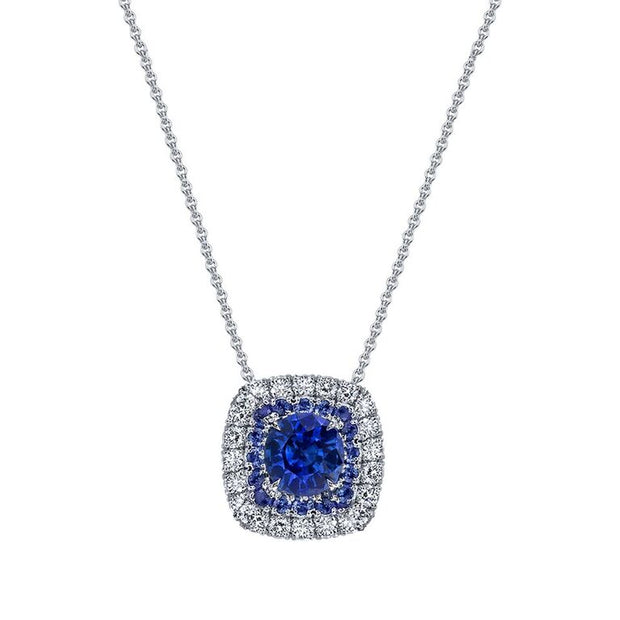 Blue Sapphire and Diamond Duet Pendant