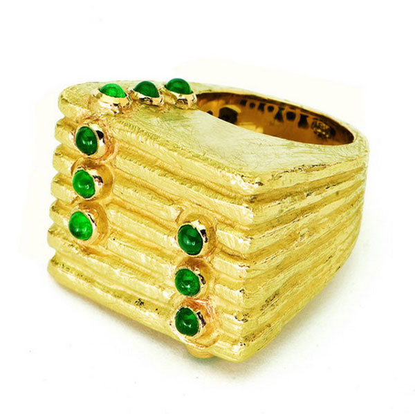 Lines & Dots Ring with Emeralds