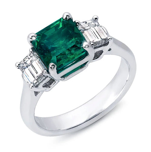 Emerald Cut Center Stone flanked by Emerald Cut Diamonds