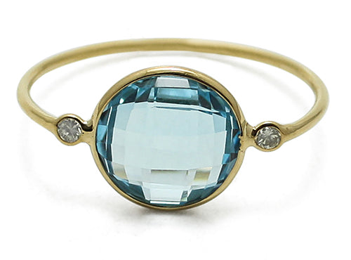 Swiss Blue Topaz and Diamond 18 Karat Gold Ring