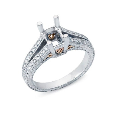 Solitaire Engagement Ring for an Emerald Cut Diamond with Diamonds in the Split Shank
