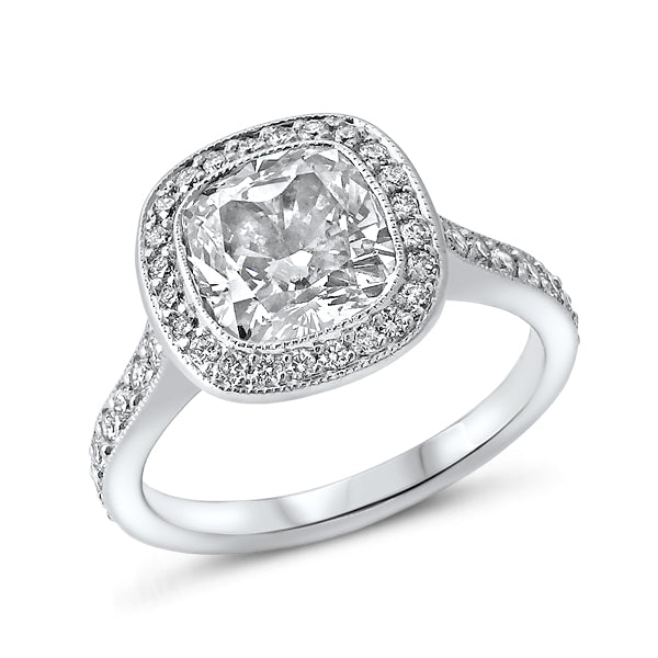 Cushion-Cut Solitaire with Channel Set Halo