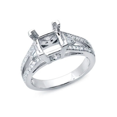 Solitaire Engagement ring for a Princess Cut Diamond with a Split Shank of Diamonds
