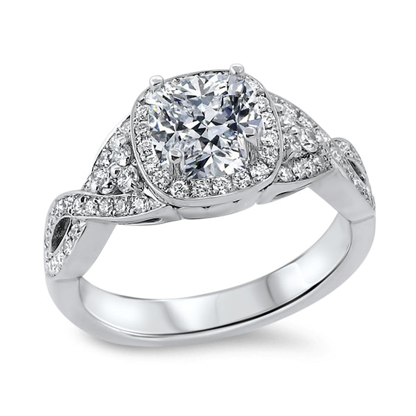 Halo Diamond Solitaire with Twisted Shank