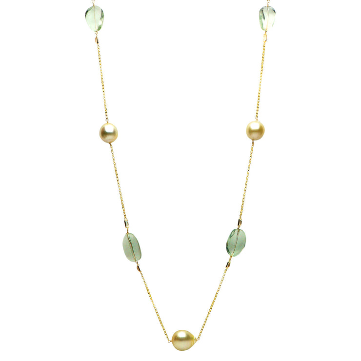 DSL Golden Pearl, Green Amethyst & White Topaz Necklace