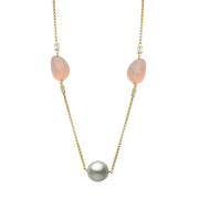 DSL South Sea Pearl, White Topaz & Rose Quartz Necklace